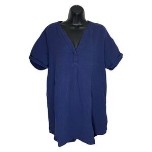 Vineyard Vines Dress Womens M Blue Gauze Crinkle V-Neck Tunic Cover Up Preppy